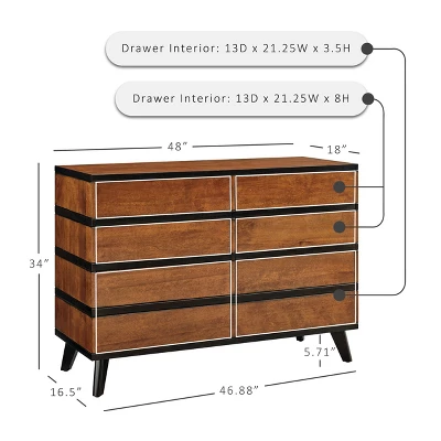 Mid-Century Modern 6 Drawer Dresser Walnut - Linon 17 Mid-Century Modern 6 Drawer Dresser Walnut - Linon - Image 15