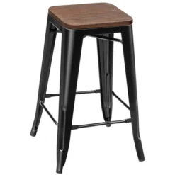 Costway Set Of 4 Counter Height Backless Barstool 26'' Metal Stackable Stool W/Wood Seat -Furniture Store GUEST 37642ec9 8aeb 4c80 bcb3 b959f185181d