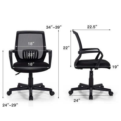 Costway Mid-Back Office Executive Chair Mesh Chair Height Adjustable W/ Lumbar Support 4 Costway Mid-Back Office Executive Chair Mesh Chair Height Adjustable W/ Lumbar Support - Image 2