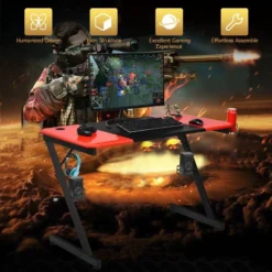 Costway Gaming Desk & Chair Set Z-Shaped Racing Style Desk With Massage Swivel Gaming Chair -Furniture Store GUEST 37f795d8 dc08 4686 ad01 9f0afc1f37d9