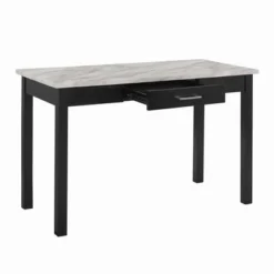 48" Desk With Drawer And Faux Marble Top White/Black - Benzara