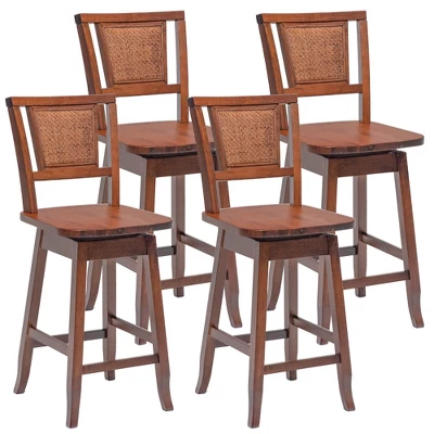 Costway Set Of 2/4 Swivel Bar Stools Counter Height Rubber Wood Pub Chairs W/ Rattan Back 11 Costway Set Of 2/4 Swivel Bar Stools Counter Height Rubber Wood Pub Chairs W/ Rattan Back - Image 9