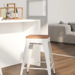 Merrick Lane Backless Metal Dining Stool With Wooden Seat For Indoor Use -Furniture Store GUEST 39185d2f cd97 4f69 ba43 efb17a680801