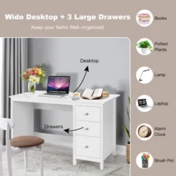 Tangkula Computer Desk Writing Table W/3 Drawers Workstation For Home Office White/Black -Furniture Store GUEST 3a392c00 84a1 46c1 a060 29652e695544