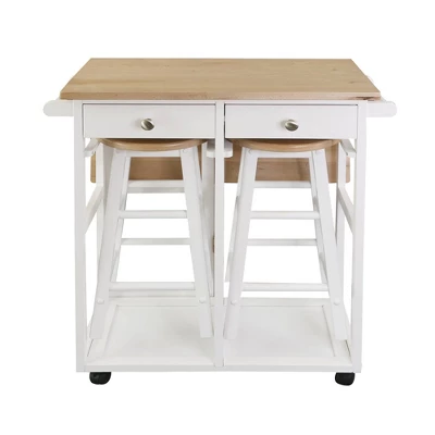 Square Hardwood Drop Leaf Table Top Breakfast Cart Natural/White - Flora Home 3 Square Hardwood Drop Leaf Table Top Breakfast Cart Natural/White - Flora Home