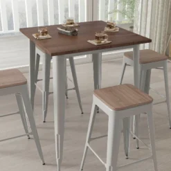 Merrick Lane 5 Piece Bar Table And Stools Set With 31.5" Square Silver Metal Table With Wood Top And 4 Matching Bar Stools 5 Merrick Lane 5 Piece Bar Table And Stools Set With 31.5" Square Silver Metal Table With Wood Top And 4 Matching Bar Stools -Furniture Store GUEST 3b0191ff 6bff 40f2 ba70 ea42262b4788