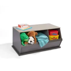 Badger Basket 3 Bin Stackable Storage Cubby Charcoal/Gray Woodgrain -Furniture Store GUEST 3bcdeb8f 5700 4ffd b54e 8acb17407c24
