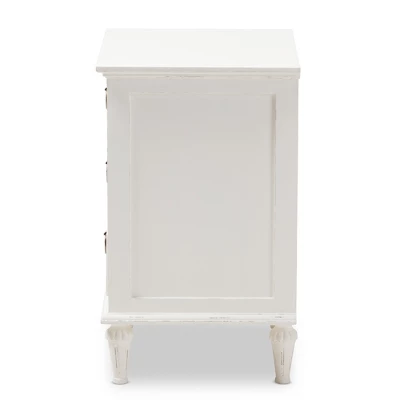 Venezia French - Inspired Rustic Washed Wood 3 - Drawer Nightstand - White - Baxton Studio 5 Venezia French - Inspired Rustic Washed Wood 3 - Drawer Nightstand - White - Baxton Studio - Image 3