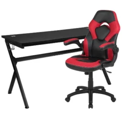 Flash Furniture Gaming Desk And Racing Chair Set With Cup Holder, Headphone Hook And Removable Mouse Pad Top - 2 Wire Management Holes -Furniture Store GUEST 3f352294 6895 4e31 b2e0 61ec94b05d8d