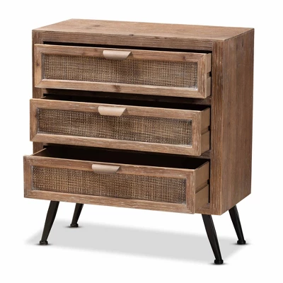 Calida Wood And Rattan 3 Drawer Storage Cabinet Brown - Baxton Studio 3 Calida Wood And Rattan 3 Drawer Storage Cabinet Brown - Baxton Studio
