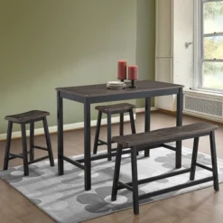 Costway 4 Pcs Solid Wood Counter Height Table Set W/ Height Bench & Two Saddle Stools -Furniture Store GUEST 3fec0cd5 95d6 4a52 ad56 62710b5f18d2