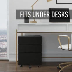 HOMCOM 3 Drawer Storage Cabinet, Mobile Desk Cabinet Under Desk With Wheels, Printer Stand For Home Office, Black -Furniture Store GUEST 40dd2b0e 8d21 44a5 b0af f9dc9076eb05