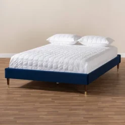Full Volden Velvet Wood Platform Bed Frame Blue - Baxton Studio -Furniture Store GUEST 412ca2e6 9431 49d3 a2ca 7bd9cffaa356