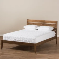 Elmdon Mid Century Modern Solid Wood Slatted Headboard Style Platform Bed Brown - Baxton Studio -Furniture Store GUEST 41576835 dbec 48f7 b681 f2904c3d27bf
