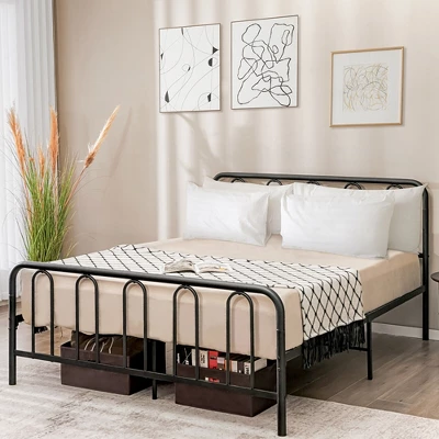 Costway Stylish Queen Size Metal Bed Frame Platform Bed Base W/ Headboard & Footboard 3 Costway Stylish Queen Size Metal Bed Frame Platform Bed Base W/ Headboard & Footboard