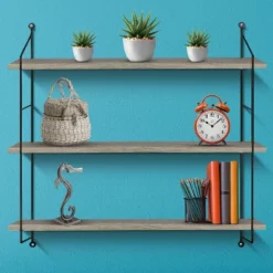 Sorbus Wall Mounted Rustic Wood Shelf With Metal Brackets (Gray) -Furniture Store GUEST 41d9bb31 3a0d 496f a849 ad4eb392894e