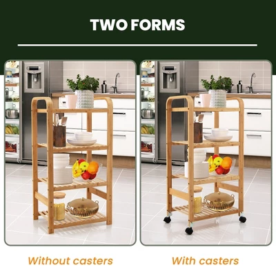 Costway 4-Tier Kitchen Serving Trolley Cart Mobile Bamboo Storage Shelf Lockable Casters 8 Costway 4-Tier Kitchen Serving Trolley Cart Mobile Bamboo Storage Shelf Lockable Casters - Image 6