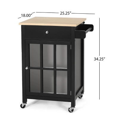 Maynard Contemporary Glass Paneled Kitchen Cart Natural/Black - Christopher Knight Home 4 Maynard Contemporary Glass Paneled Kitchen Cart Natural/Black - Christopher Knight Home - Image 2