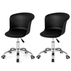 Costway Set Of 2 Adjustable Office Chair Armless Swivel Desk Chair PU Leather Seat Black/White -Furniture Store GUEST 45b6ebf4 b6a0 460f abc3 716e2a545bb7