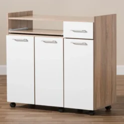 Charmain Modern And Contemporary Light Oak And Finish Kitchen Cabinet White/Brown - Baxton Studio -Furniture Store GUEST 461068f9 26dd 44c5 be81 4d10f7e06f82
