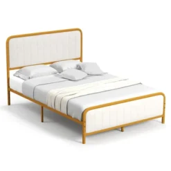 Costway Full Gold Metal Bed Frame Upholstered Platform Bed With Velvet Headboard 23 Costway Full Gold Metal Bed Frame Upholstered Platform Bed With Velvet Headboard -Furniture Store GUEST 4642c176 5246 44f3 beaa fbbd029675cc