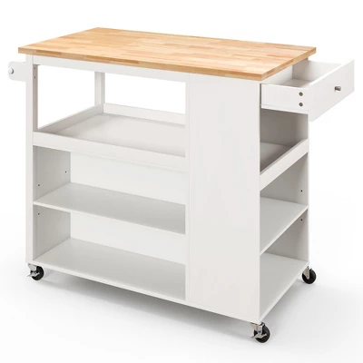 Costway Kitchen Island Trolley Cart On Wheels With Storage Open Shelves & Drawer White/Brown 11 Costway Kitchen Island Trolley Cart On Wheels With Storage Open Shelves & Drawer White/Brown - Image 9