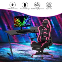 Costway 43.5 Inch Gaming Desk Z Shape Office PC Computer Desk Gamer Tables W/ LED Lights -Furniture Store GUEST 46e0045f 8e01 4273 9b43 b2818ff9d9ce