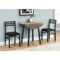 3pc Drop Leaf Wood Look Round Dining Set Dark Taupe - EveryRoom