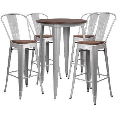 Emma And Oliver 30" Round Metal/Wood Bar Table Set - 4 Stools 5 Emma And Oliver 30" Round Metal/Wood Bar Table Set - 4 Stools - Image 3