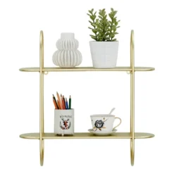 20" 2 Tier Warm Metal Hanging Bracket Wall Mounted Shelf Gold - Danya B. 18 20" 2 Tier Warm Metal Hanging Bracket Wall Mounted Shelf Gold - Danya B. -Furniture Store GUEST 48b84b75 5da6 46c0 a278 626c6a9699ec