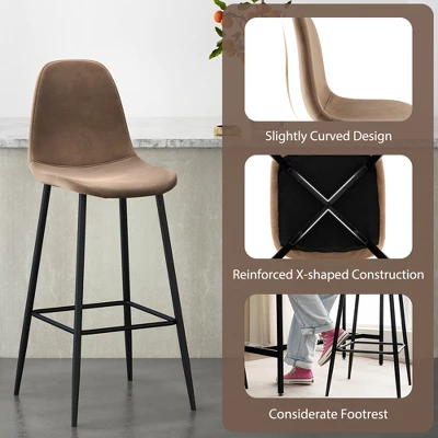 Costway Set Of 2 Bar Stools 29.5'' Velvet Upholstered High Back Bar Chairs Kitchen Brown/Grey 7 Costway Set Of 2 Bar Stools 29.5'' Velvet Upholstered High Back Bar Chairs Kitchen Brown/Grey - Image 5