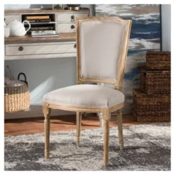 Cadencia French Vintage Cottage Weathered Oak Wood Finish And Fabric Upholstered Dining Side Chair - Beige - Baxton Studio -Furniture Store GUEST 492c24d6 3c54 46cf 9e99 b5dba70858fe