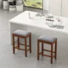 Costway Set Of 2 Upholstered Bar Stools Wooden Counter Height Dining Chairs Brown