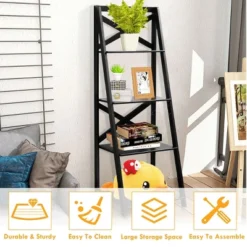 2 Pcs 4-Tier Ladder Shelf Bookshelf Bookcase Storage Display Leaning Home Office -Furniture Store GUEST 4a433c99 043e 4c0e 84b0 c9d2d5d2f402