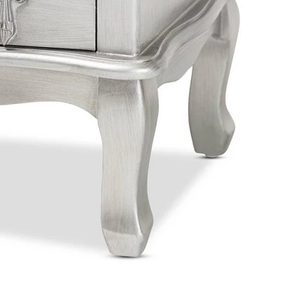 Callen Brushed Wood 4 Drawer Nightstand Silver - Baxton Studio 8 Callen Brushed Wood 4 Drawer Nightstand Silver - Baxton Studio - Image 6