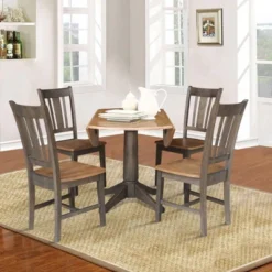 42" Round Dual Drop Leaf Dining Table With 4 Splat Back Chairs Hickory/Washed Coal - International Concepts -Furniture Store GUEST 4bf4fa98 fbc4 439a bd55 633f66da7fdc