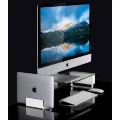 Mount-It! Tempered Glass & Aluminum Computer Monitor Stand With Brushed Aluminum Legs | 66 Lbs. Weight Capacity -Furniture Store GUEST 4c5e45f7 c112 4537 bdd6 bb8f1dc83052