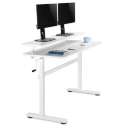 Tranzendesk Standing Desk With Clamp-On Shelf - 55" Sit To Stand Workstation With 55” Monitor Stand - White - Stand Steady -Furniture Store GUEST 4c619589 3641 41e3 8f91 89b95ed8a13e
