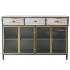 47.6" Modern Freestanding 4 Glass Door Sideboard With 3 Top Drawers, Natural - ModernLuxe 14 47.6" Modern Freestanding 4 Glass Door Sideboard With 3 Top Drawers, Natural - ModernLuxe -Furniture Store GUEST 4d05cdbb b33d 4cba 850b 6ff37f2c7d80
