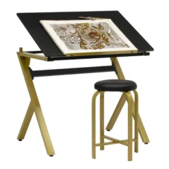 2pc Stellar Drawing Table With 36" Adjustable Top With Stool Set Black/Gold - Studio Designs -Furniture Store GUEST 4dcfbf27 2896 4c45 a815 140c91b7d844