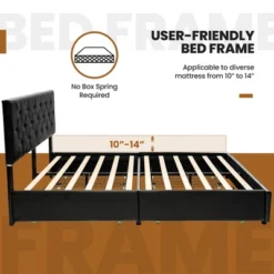 Costway Upholstered Platform Bed W/ 4 Drawers PU Leather Button Tufted Headboard -Furniture Store GUEST 4dd81705 8aa0 4f33 9eeb 3a19116c5df8
