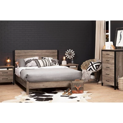 Queen Munich Platform Bed Set Weathered Oak - South Shore 3 Queen Munich Platform Bed Set Weathered Oak - South Shore