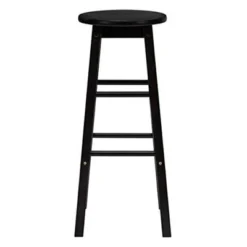 PJ Wood Classic Round-Seat 24 Inch Tall Kitchen Counter Stools For Homes, Dining Spaces, And Bars With Backless Seats, Square Legs, Black, Set Of 2