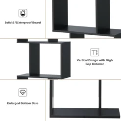 Costway 3-tier S-Shaped Bookcase Free Standing Storage Rack Wooden Display Decor Black -Furniture Store GUEST 4f28338d 98ef 4709 ba7e b05c231b5827