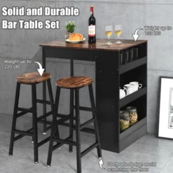 Costway 3 Pieces Bar Table Set Industrial Counter With Storage Black -Furniture Store GUEST 502aafc0 4511 4792 b6d7 2d3e2bce899c