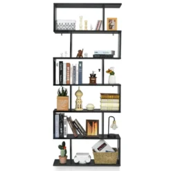 Tangkula 6-Tier S-Shaped Wooden Bookshelf Storage Bookcase Multifunctional Display Stand Shelf -Furniture Store GUEST 50702067 f922 48e9 a530 bb65745bc05d