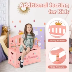 Costway Kids Princess Wooden Bench Seat Toy Box Storage Organizer Children Playroom Pink -Furniture Store GUEST 50f2c533 1b4f 4589 8413 fa2b9c1ea9c8