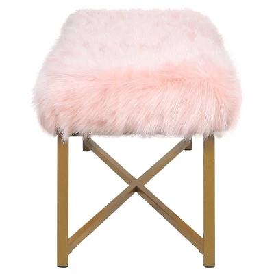 Faux Fur Rectangle Bench - Pink - HomePop 5 Faux Fur Rectangle Bench - Pink - HomePop - Image 3