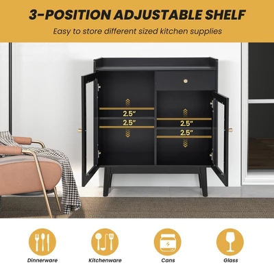 Costway Kitchen Buffet Server Sideboard Accent Cabinet With2 Tempered Glass Doors & Drawer 6 Costway Kitchen Buffet Server Sideboard Accent Cabinet With2 Tempered Glass Doors & Drawer - Image 4