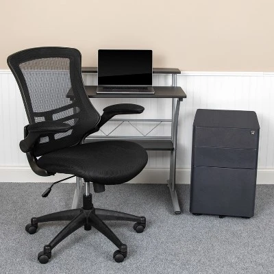 Flash Furniture Work From Home Kit - Black Computer Desk, Ergonomic Mesh Office Chair And Locking Mobile Filing Cabinet With Side Handles 3 Flash Furniture Work From Home Kit - Black Computer Desk, Ergonomic Mesh Office Chair And Locking Mobile Filing Cabinet With Side Handles